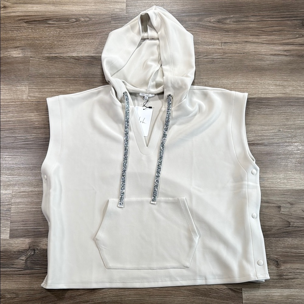 NEW‎ Joh Women's Size XL Sleeveless Hooded Vest Silver Glitter Kangaroo Pocket